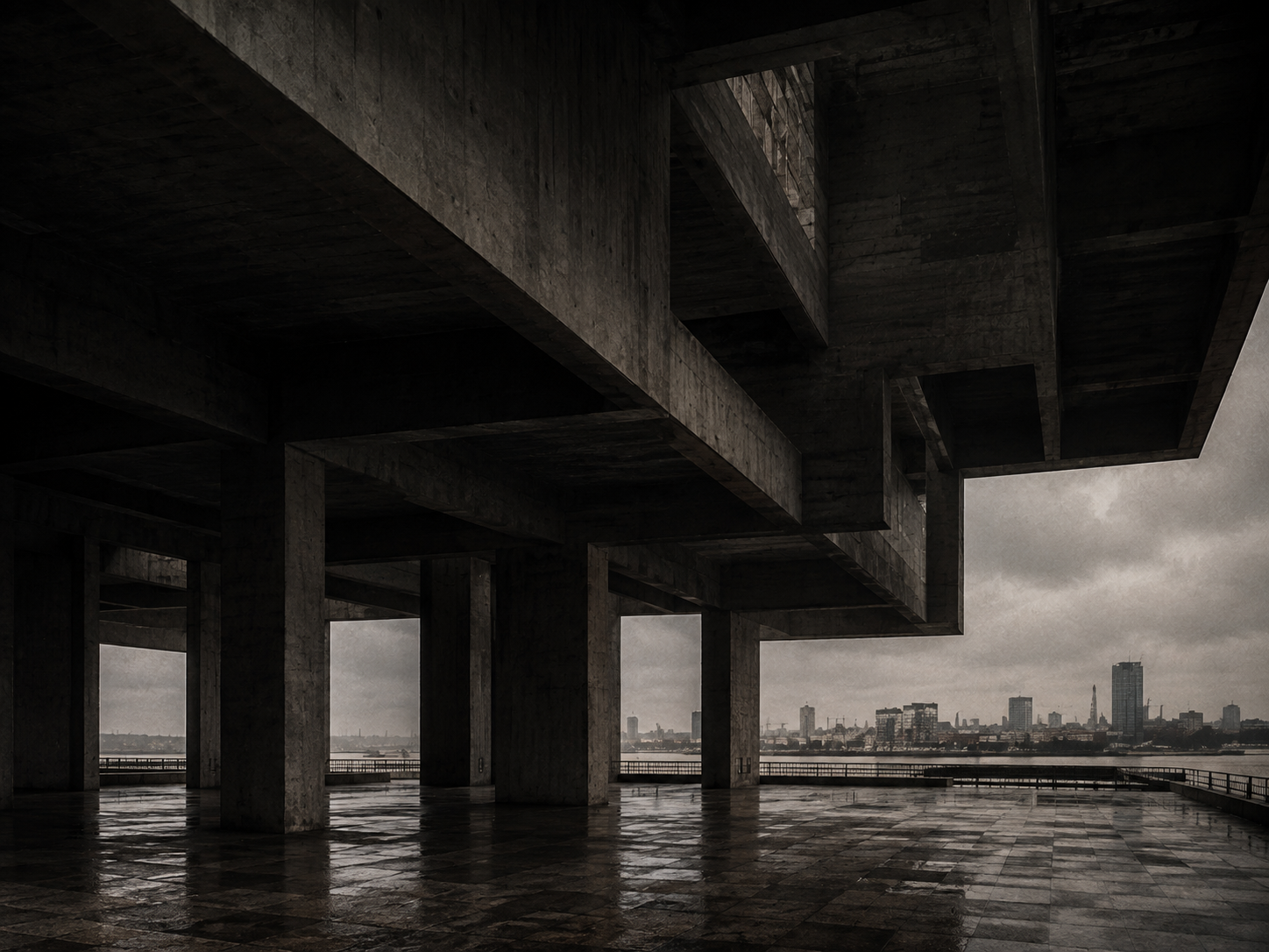 Concrete civic plaza framed by modern architecture